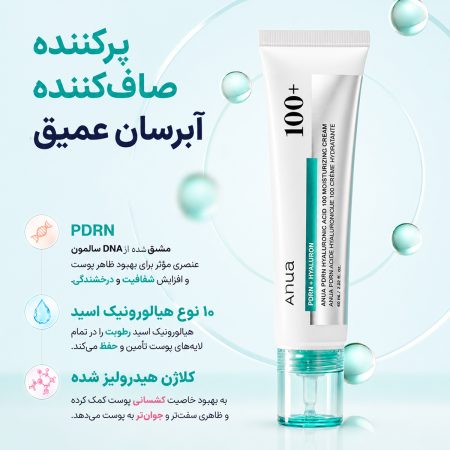 ترکیبات کرم مرطوب‌ کننده PDRN و 100 نوع هیالورونیک اسید آنوا